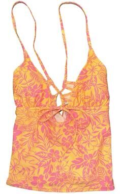 Sunny Days Tankini Swim Top XS NWT Pink Yellow Floral Tropical Tie Front